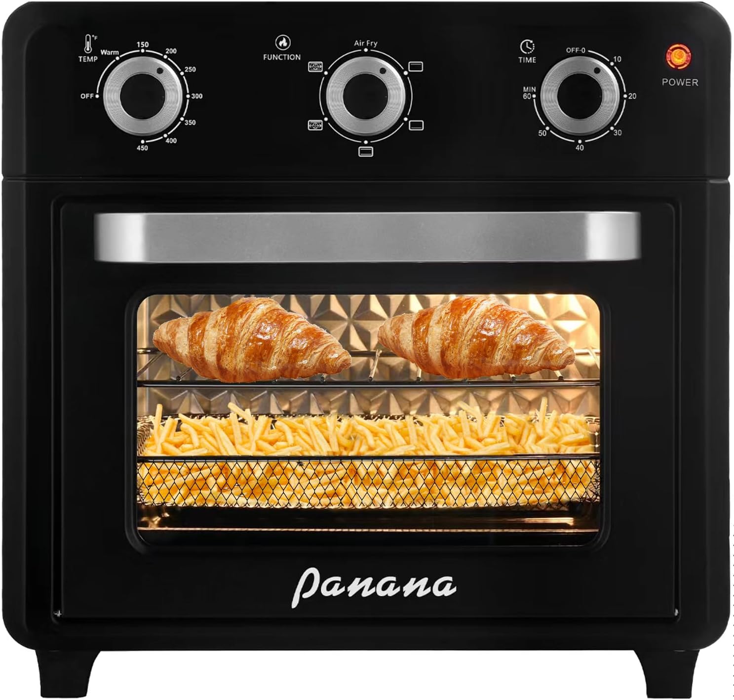 Panana Compact Airfryer Toaster Oven, 1400W 21QT with 6-in-1 Multifunctions and Wide Temperature Range, Air Fryer Oven with 60-Minute Timer/Auto-Off, Stainless Steel Countertop Oven (Silver)
